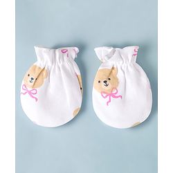 Babyhug 100% Cotton Interlock Knit Cap Mittens & Booties Bear Face Print - Diameter 10.5 cm