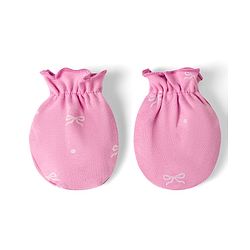 Babyhug 100% Cotton Interlock Knit Cap Mittens & Booties Bow Print - Diameter 10 cm