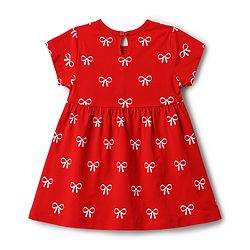 Babyhug 100% Cotton Single Jersey Knit Half Sleeves Bow Printed Frock With Bloomer & Bow Applique - Red