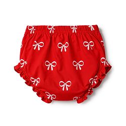 Babyhug 100% Cotton Single Jersey Knit Half Sleeves Bow Printed Frock With Bloomer & Bow Applique - Red