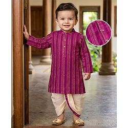 Babyhug Cotton Blend Woven Full Sleeves Foil Printed Dhoti Kurta Set - Wine