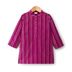 Babyhug Cotton Blend Woven Full Sleeves Foil Printed Dhoti Kurta Set - Wine
