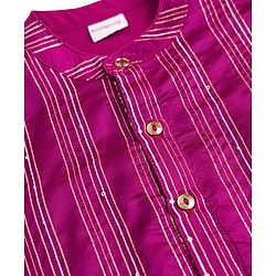 Babyhug Cotton Blend Woven Full Sleeves Foil Printed Dhoti Kurta Set - Wine