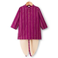 Babyhug Cotton Blend Woven Full Sleeves Foil Printed Dhoti Kurta Set - Wine