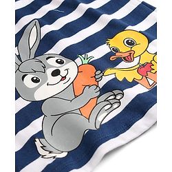 Babyhug Single Jersey Knit Half Sleeves Stripes T-Shirt & Shorts Set with Bunny & Duck Print - Yellow