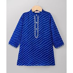 Babyhug 100% Cotton Woven Full Sleeves Cambric Leheriya Kurta & Dhoti Set - Blue