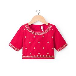Babyhug Woven Half Sleeves Foil Printed & Embroidered  Choli Lahenga Set with Dupatta -  Red