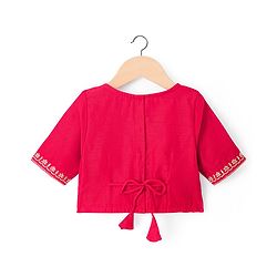 Babyhug Woven Half Sleeves Foil Printed & Embroidered  Choli Lahenga Set with Dupatta -  Red