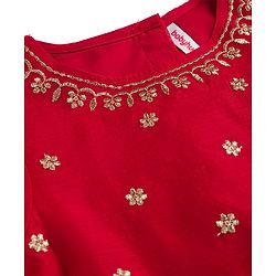 Babyhug Woven Half Sleeves Foil Printed & Embroidered  Choli Lahenga Set with Dupatta -  Red