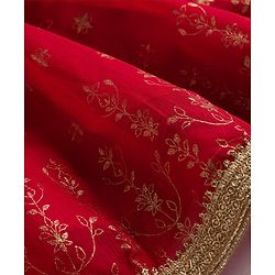 Babyhug Woven Half Sleeves Foil Printed & Embroidered  Choli Lahenga Set with Dupatta -  Red