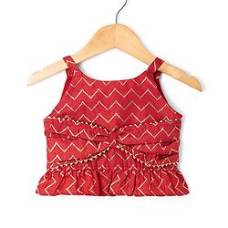 Babyhug Cotton Woven Sleeveless Printed Lehenga Choli Set With Dupatta & Lace Detailing - Maroon