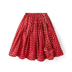 Babyhug Cotton Woven Sleeveless Printed Lehenga Choli Set With Dupatta & Lace Detailing - Maroon