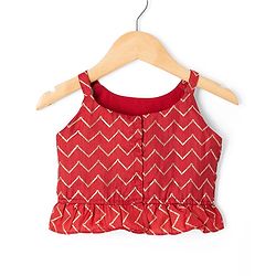 Babyhug Cotton Woven Sleeveless Printed Lehenga Choli Set With Dupatta & Lace Detailing - Maroon