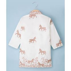 Babyhug Woven Full Sleeves Horse Embroidered Kurta & Pyjama Set - OffWhite