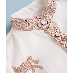 Babyhug Woven Full Sleeves Horse Embroidered Kurta & Pyjama Set - OffWhite