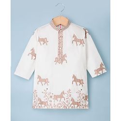 Babyhug Woven Full Sleeves Horse Embroidered Kurta & Pyjama Set - OffWhite