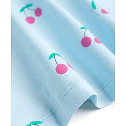 Babyhug 100% Cotton Knit Half Sleeves Cherry Printed Frock With Bloomer With Bow Applique - Light Blue