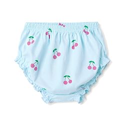 Babyhug 100% Cotton Knit Half Sleeves Cherry Printed Frock With Bloomer With Bow Applique - Light Blue