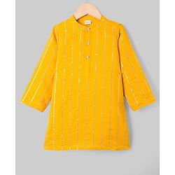 Babyhug Cotton Blend Woven Full Sleeves Kurta Pyjama Set With Sequin Detailing - Yellow