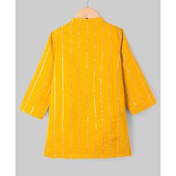 Babyhug Cotton Blend Woven Full Sleeves Kurta Pyjama Set With Sequin Detailing - Yellow