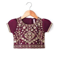 Babyhug Chiffon Woven Half Sleeves Choli Lehenga Set With Floral Embroidery & Dupatta - Maroon