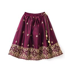 Babyhug Chiffon Woven Half Sleeves Choli Lehenga Set With Floral Embroidery & Dupatta - Maroon