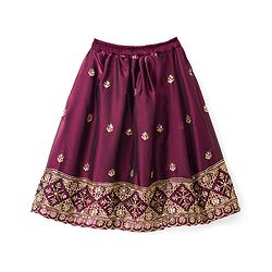 Babyhug Chiffon Woven Half Sleeves Choli Lehenga Set With Floral Embroidery & Dupatta - Maroon