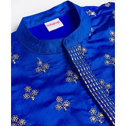 Babyhug Chanderi Woven Full Sleeves Kurta Pyjama Set with Floral Embroidery - Blue