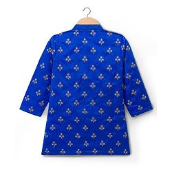 Babyhug Chanderi Woven Full Sleeves Kurta Pyjama Set with Floral Embroidery - Blue