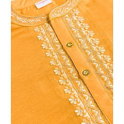 Babyhug Cotton Blend Woven Full Sleeves Kurta Pajama Set with Floral Embroidery - Orange