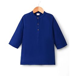 Babyhug Cotton Blend Woven Full Sleeves Kurta Pyjama Set With Floral Printed Brocade Nehru Jacket - Blue