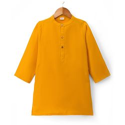 Babyhug Cotton Blend Woven Full Sleeves Kurta Pyjama Set With Sequinned & Embroidered Jacket - Yellow