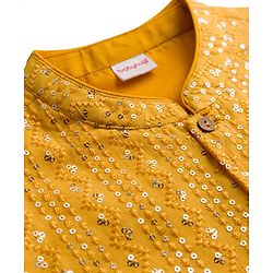 Babyhug Cotton Blend Woven Full Sleeves Kurta Pyjama Set With Sequinned & Embroidered Jacket - Yellow