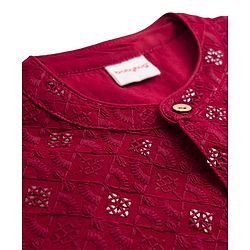 Babyhug Cotton Blend Woven Full Sleeves Kurta Pyjama Set With Sequin & Embroidery Detailing - Maroon