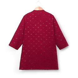 Babyhug Cotton Blend Woven Full Sleeves Kurta Pyjama Set With Sequin & Embroidery Detailing - Maroon