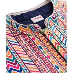 Babyhug Cotton Blend Woven Full Sleeves Kurta Pyjama Set With Sequinned & Printed Jacket - Navy Blue