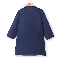 Babyhug Cotton Blend Woven Full Sleeves Kurta Pyjama Set With Sequinned & Printed Jacket - Navy Blue