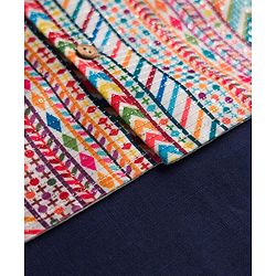 Babyhug Cotton Blend Woven Full Sleeves Kurta Pyjama Set With Sequinned & Printed Jacket - Navy Blue