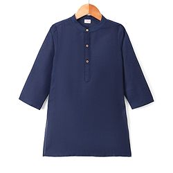 Babyhug Cotton Blend Woven Full Sleeves Kurta Pyjama Set With Sequinned & Printed Jacket - Navy Blue