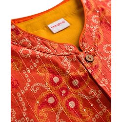 Babyhug Cotton Blend Woven Full Sleeves Kurta Pyjama Set With Sequinned & Printed Jacket - Mustard