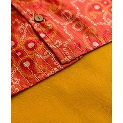 Babyhug Cotton Blend Woven Full Sleeves Kurta Pyjama Set With Sequinned & Printed Jacket - Mustard