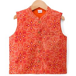 Babyhug Cotton Blend Woven Full Sleeves Kurta Pyjama Set With Sequinned & Printed Jacket - Mustard
