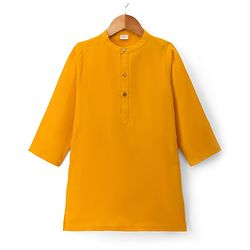 Babyhug Cotton Blend Woven Full Sleeves Kurta Pyjama Set With Sequinned & Printed Jacket - Mustard