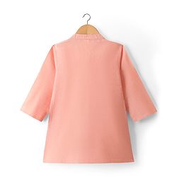 Babyhug Cotton Blend Woven Full Sleeves Kurta Pyjama Set with Embroidered Nehru Jacket - Peach