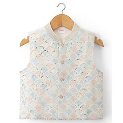 Babyhug Cotton Blend Woven Full Sleeves Kurta Pyjama Set with Embroidered Nehru Jacket - Peach