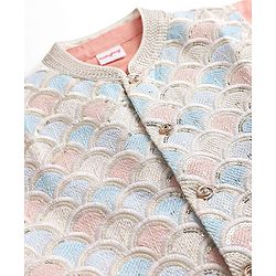 Babyhug Cotton Blend Woven Full Sleeves Kurta Pyjama Set with Embroidered Nehru Jacket - Peach