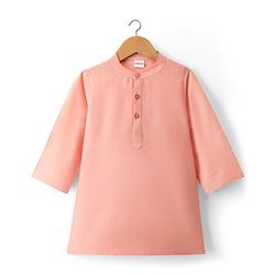 Babyhug Cotton Blend Woven Full Sleeves Kurta Pyjama Set with Embroidered Nehru Jacket - Peach