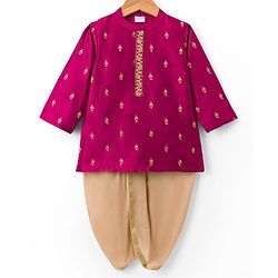 Babyhug Woven Full Sleeves Kurta Dhoti Set with Embroidery - Wine
