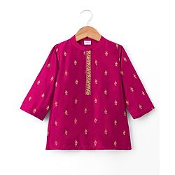 Babyhug Woven Full Sleeves Kurta Dhoti Set with Embroidery - Wine