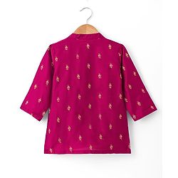Babyhug Woven Full Sleeves Kurta Dhoti Set with Embroidery - Wine